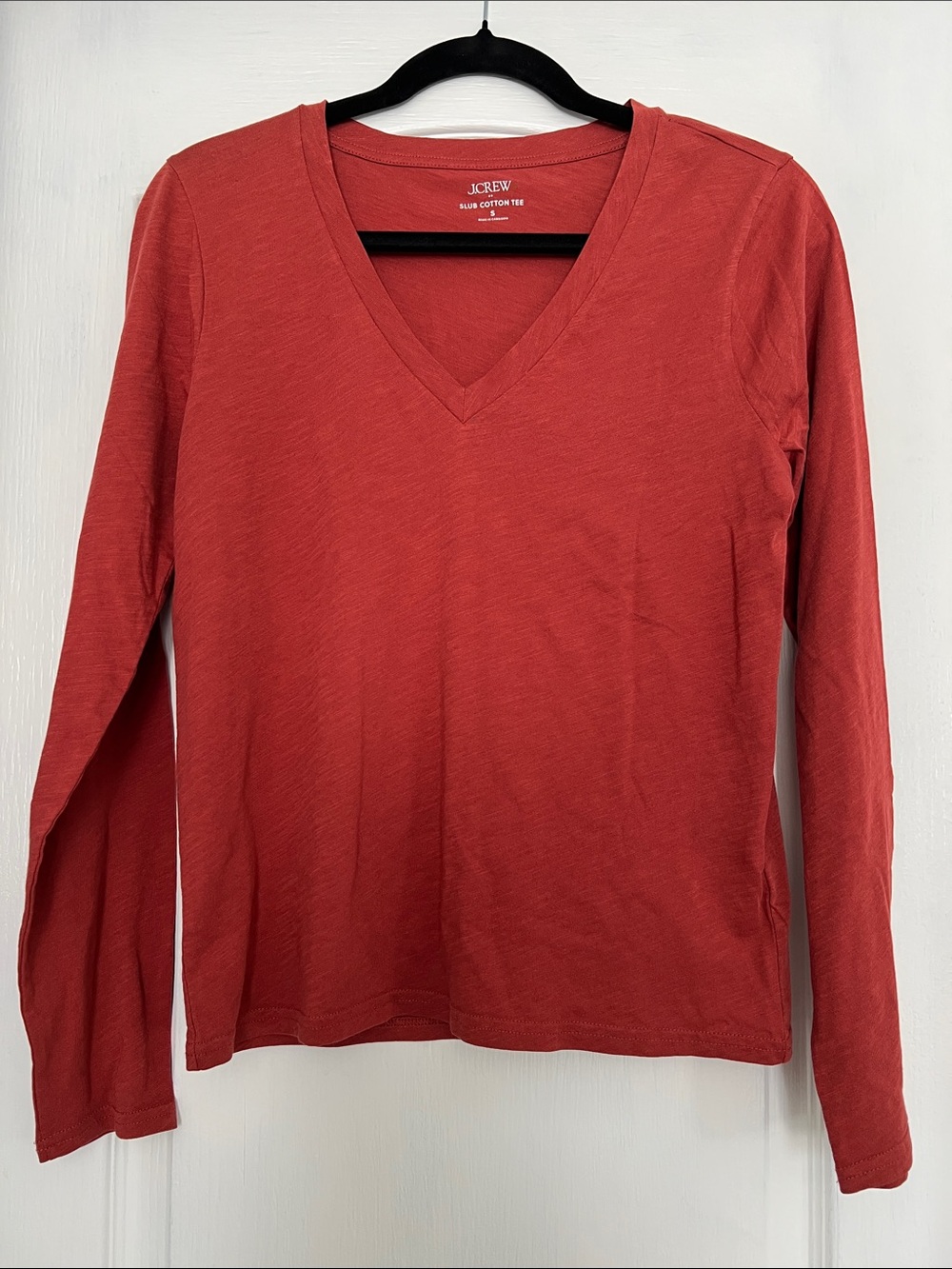 J. Crew Long-Sleeve V-Neck Tee in Brick Red